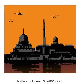 BEST HD QUALITY VECTOR ICON ILLUSTRATION SILHOUETTE LANDSCAPE LANDMARK BUILDING PUTRAJAYA MOSQUE ISLAMIC  KUALA LUMPUR MALAYSIA ASIA TOURISM 
