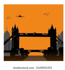 MEJOR VECTOR DE CALIDAD HD ILUSTRACIÓN DE ICONOS SILHOUETTE LANDMARKLANDSCAPE PUENTE LONDRES INGLATERRA EUROPA