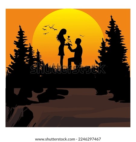 BEST HD QUALITY VECTOR ICON ILLUSTRATION SILHOUETTE ROMANTIC COUPLE GIVING FLOWERS TO LOVERS