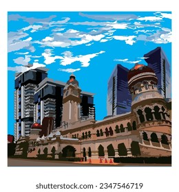 BEST HD QUALITY VECTOR ILLUSTRATION LANDSCAPE LANDMARK CITYSCAPE DATARAN MERDEKA KUALA LUMPUR MALAYSIA