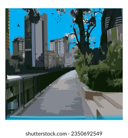 BEST HD QUALITY VECTOR ILLUSTRATION LANDSCAPE LANDMARK CITYSCAPE PEDESTRIAN STREET IN DATARAN MERDEKA PARK KUALA LUMPUR