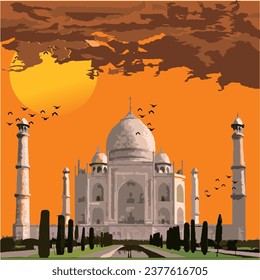 BEST HD QUALITY VECTOR ILLUSTRATION LANDMARK TAJ MAHAL MOSQUE INDIA