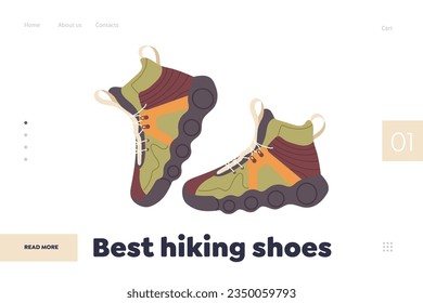 Best hiking shoes advertisement landing page design template for shop store online service