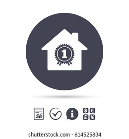 Best home. First place award icon. Prize for winner symbol. Report document, information and check tick icons. Currency exchange. Vector