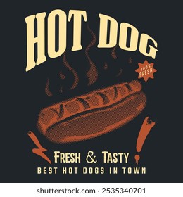 Best hot dogs vintage grunge texture with retro color mood. Always fresh and tasty. fast food restaurant with delicious cuisine vector illustration and vintage food artwork. Fresh and tasty food 