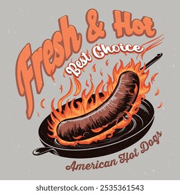 Best hot dogs vintage grunge texture with retro color mood, Breakfast time vector design. fast food restaurant with delicious cuisine vector illustrations and vintage food artwork.Fresh and tasty food