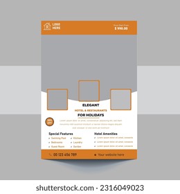 Best hotel service flyer template design. Golden hotel flyer poster leaflet design. cover, poster, a4 size, brochure, flyer, print ready