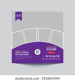 best hotel social media template design. summer party banner design, tour dl flyer template. 