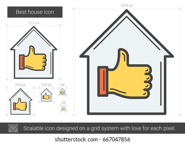Bestes Haus, Vektorsymbol einzeln auf weißem Hintergrund. Bestes Haus-Linie-Symbol für Infografik, Website oder App. Skalierbares Symbol, das auf einem Gittersystem entworfen wurde.