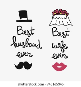 Best husband and wife ever word lettering vector illustration