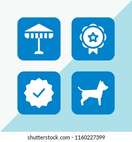 best icon. 4 best set with guarantee, umbrella, dog and medal vector icons for web and mobile app
