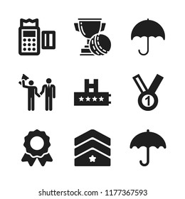 best icon. 9 best vector icons set. medal with number, rank and umbrella icons for web and design about best theme