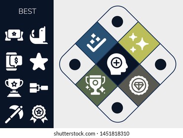 best icon set. 13 filled best icons.  Simple modern icons about  - Positive, Pick, Winner, Trophy, Competition, Discount, Star, Banner, Seal, Stars, Success, Premium