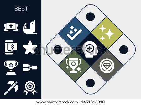 best icon set. 13 filled best icons.  Simple modern icons about  - Positive, Pick, Winner, Trophy, Competition, Discount, Star, Banner, Seal, Stars, Success, Premium