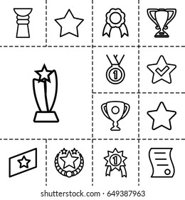 Best icon. set of 13 outline besticons such as ribbon, bill of house sell, rank, medal, trophy, star