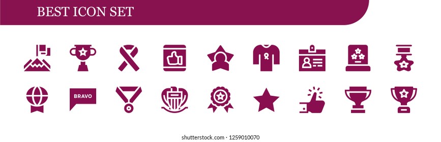  best icon set. 18 filled best icons. Simple modern icons about  - Achievement, Trophy, Ribbon, Like, Star, Accreditation, Award, Prize, Bravo, Medal, Nice, Winner