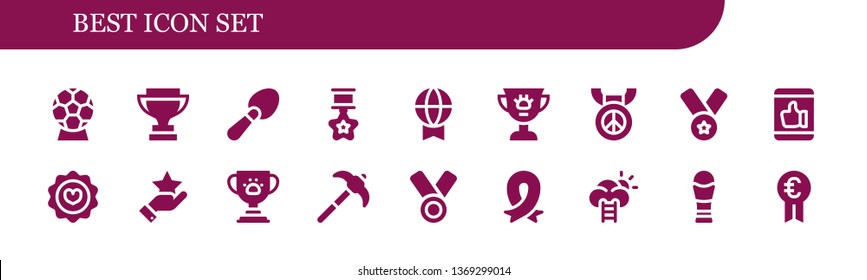 best icon set. 18 filled best icons.  Collection Of - Award, Trophy, Scoop, Star, Prize, Medal, Like, Favorite, Pick, Ribbon, Success