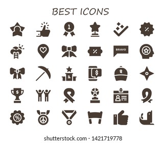 best icon set. 30 filled best icons.  Simple modern icons about  - Star, Like, Quality, Success, Discount, Favorite, Ribbon, Bravo, Pick, Podium, Trophy, Accreditation, Medal