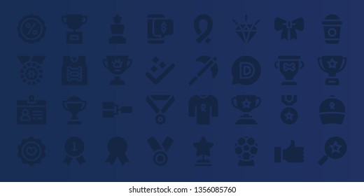 best icon set. 32 filled best icons. on blue background style Simple modern icons about  - Discount, Medal, Accreditation, Favorite, Trophy, Armor, Quality, Award, Competition