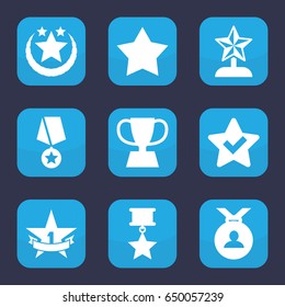 Best icon. set of 9 filled best icons such as medal, trophy, 1st place star