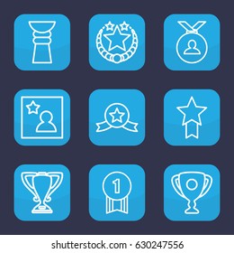 Best icon. set of 9 outline best icons such as medal, favorite photo, trophy, number 1 medal, medal with star