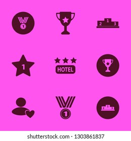 best icon set with trophy cup, winners podium and user favorite vector illustration
