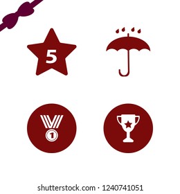 best icon. best vector icons set medal, hotel five stars, trophy cup and umbrella