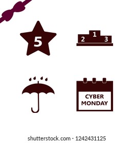 Best Icon. Best Vector Icons Set Cyber Monday Calendar, Umbrella, Winners Podium And Hotel Five Stars