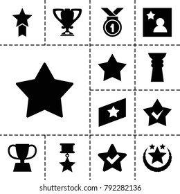Best icons. set of 13 editable filled best icons such as star, favorite photo, trophy, medal with star, rank