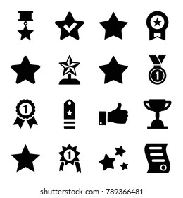 Best icons. set of 16 editable filled best icons such as star, medal, thumb up, bill of house sell, trophy, star trophy, number 1 medal, medal with star