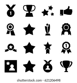 Best icons set. set of 16 best filled icons such as award, medal, thumb up, star, favorite photo, trophy, number 1 medal
