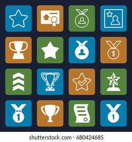 Best icons set. set of 16 best filled and outline icons such as medal, bill of house sell, trophy, rank, star trophy, number 1 medal, favorite photo