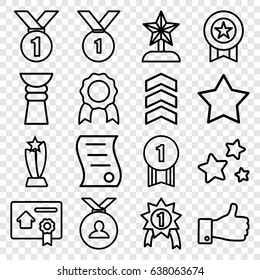 Best icons set. set of 16 best outline icons such as star, medal, thumb up, star, bill of house sell, rank, trophy, star trophy