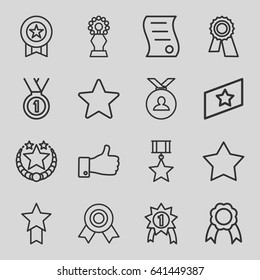 Best icons set. set of 16 best outline icons such as award, medal, thumb up, ribbon, bill of house sell, star, rank, trophy, number 1 medal