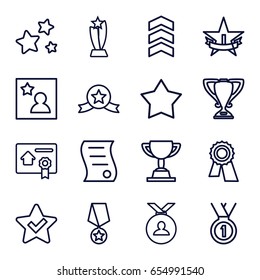 Best icons set. set of 16 best outline icons such as award, medal, star, favorite photo, bill of house sell, rank, trophy, 1st place star