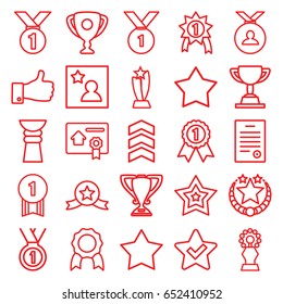 Best icons set. set of 25 best outline icons such as medal, thumb up, star, favorite photo, bill of house sell, bill of house, rank, trophy, number 1 medal