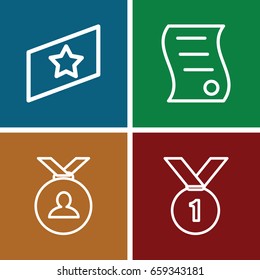 Best icons set. set of 4 best outline icons such as medal, bill of house sell, rank