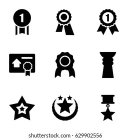 Best icons set. set of 9 best filled icons such as award, star, bill of house sell, trophy, number 1 medal, medal with star