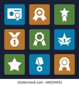 Best icons set. set of 9 best filled icons such as ribbon, bill of house sell, 1st place star, star, medal with star