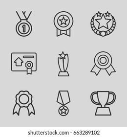 Best icons set. set of 9 best outline icons such as ribbon, bill of house sell, trophy, medal, medal with star