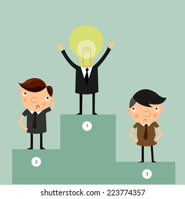 Best idea businessmen standing on first place , with second place and third place stand. idea leadership business plan concept ,vector,illustrator.