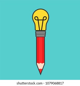 best idea concept design with pencil and electric bulb, stock vector illustration