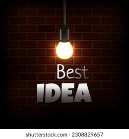 Best idea with light bulb in the dark with brick wall background vector illustration