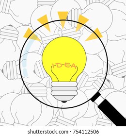 The best idea light bulb found among many broken light bulbs. background vector design.  