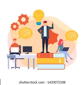 Best idea teamwork office worker concept. Working in team. Vector flat cartoon graphic design illustration