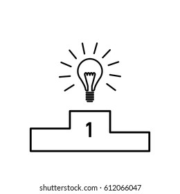 Best idea. Vector business icon of bulb on winners podium | modern flat design linear concept illustration and infographic black on white background
