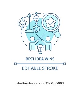 Best idea wins turquoise concept icon. Cultural aspect abstract idea thin line illustration. Making better decisions. Isolated outline drawing. Editable stroke. Arial, Myriad Pro-Bold fonts used