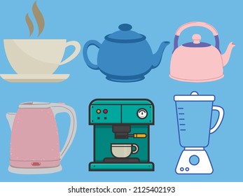 Mejor vector ilustrativo de utensilios de cocina con fondo azul 