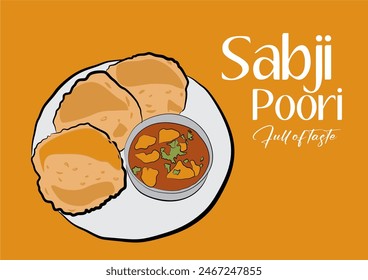 Best indian food sabji poori vector