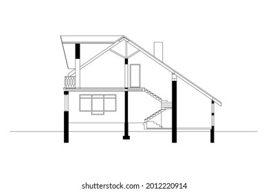 Best interesting architectural background. Cross-section suburban house. Vector blueprint.